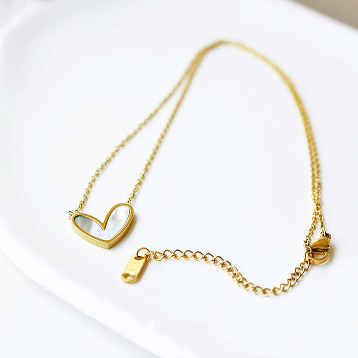 Elegant Sweet Classic Style Heart Shape Stainless Steel  Plating Inlay Shell 18K Gold Plated Pendant Necklace
