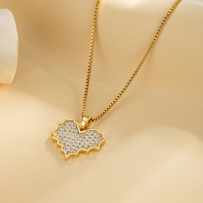 Estilo moderno Forma de corazón brillante Flor Nudo de lazo Acero inoxidable Incrustaciones de revestimiento de acero inoxidable Circón Chapado en oro de 18 quilates Collar con colgante chapado en oro