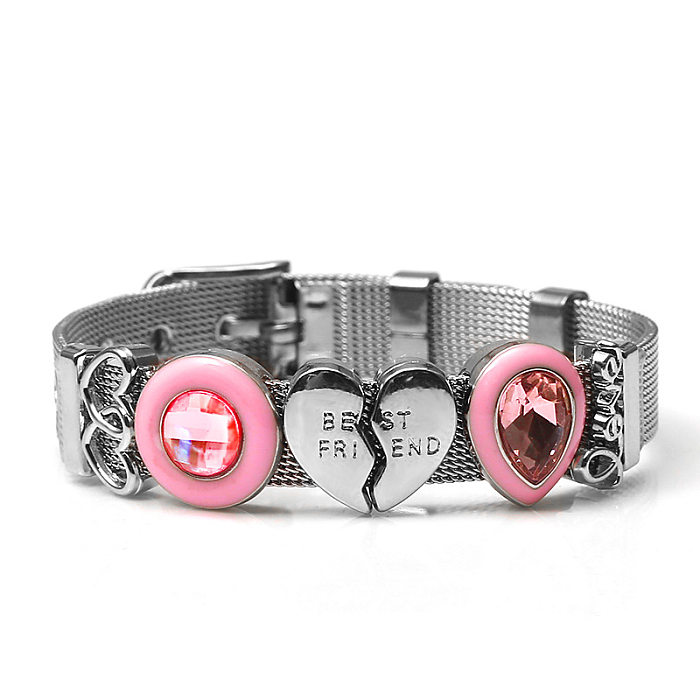 Cute Number Heart Shape Horse Stainless Steel Alloy Plating Inlay Rhinestones Bangle