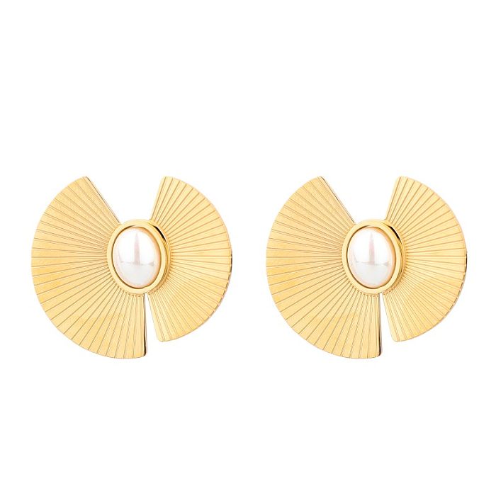 1 Pair Lady C Shape Plating Inlay Stainless Steel  Zircon Gold Plated Earrings Ear Studs