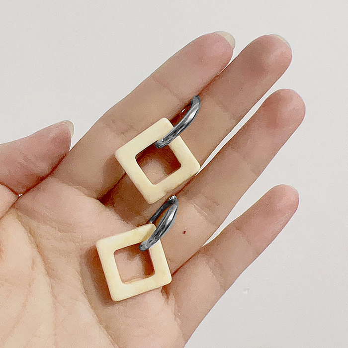 Boucles d'oreilles carrées en acier inoxydable, style simple, 1 paire