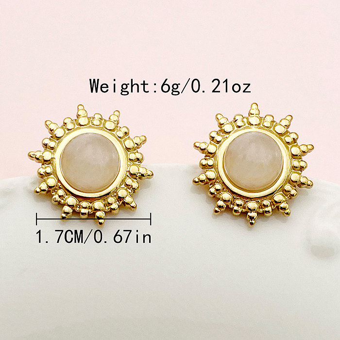 1 Pair Vacation Simple Style Roman Style Sun Inlay Stainless Steel  Gem Gold Plated Ear Studs