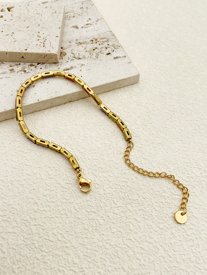 Estilo nórdico senhora colorido retângulo de aço inoxidável retalhos chapeamento inlay zircão 14k banhado a ouro pulseiras