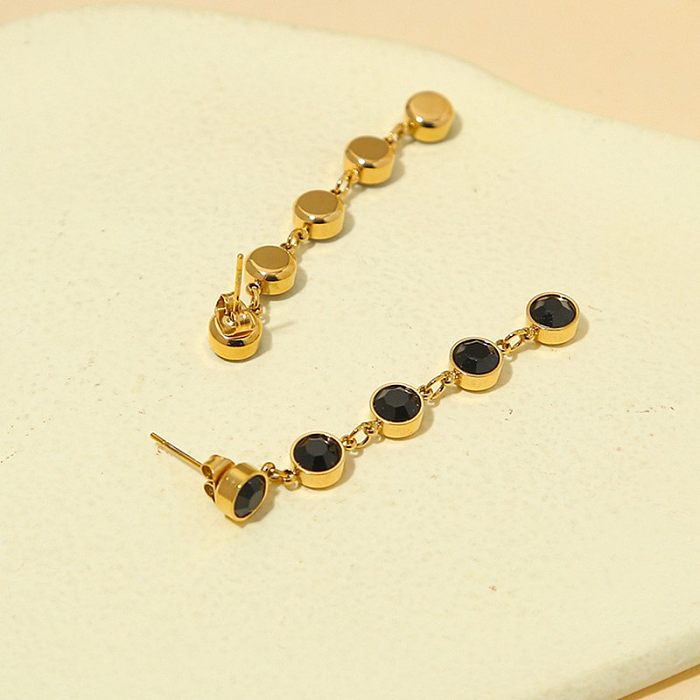 1 Pair Retro Round Plating Inlay Stainless Steel  Zircon 18K Gold Plated Drop Earrings