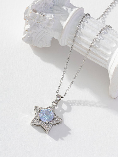 Artistic Star Stainless Steel Copper Inlay Zircon Pendant Necklace