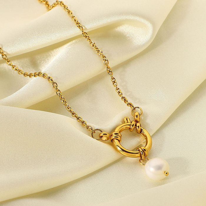Fermoir à ressort rond fermoir marin bijoux en acier inoxydable collier pendentif perle d'eau douce
