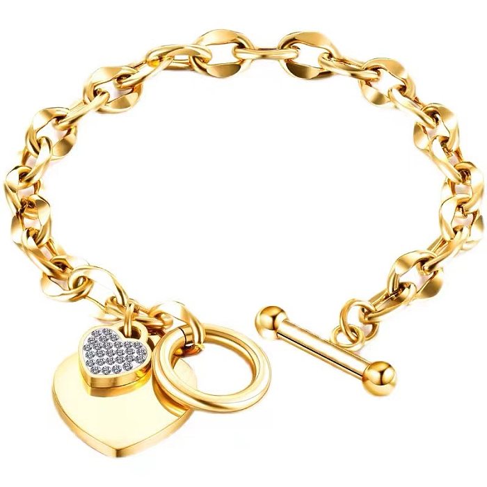 Bracelets en zircone incrustés d'acier et de titane en forme de cœur de style simple 1 pièce
