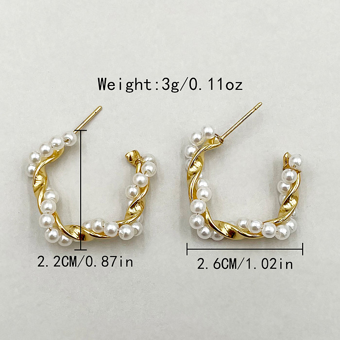 1 Pair Simple Style Commute Twist Beaded Plating Stainless Steel  Artificial Pearl Gold Plated Ear Studs