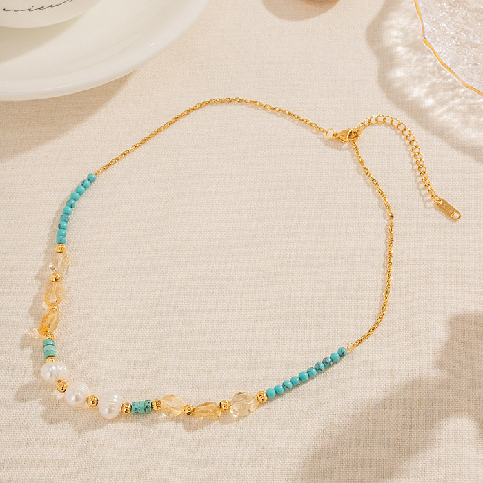 Collier plaqué or 18 carats avec perles rondes en acier inoxydable de style simple de style IG