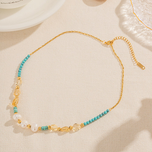 IG Style Einfache runde Halskette aus Edelstahl mit Perlenbeschichtung und 18-Karat-Vergoldung