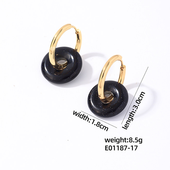 1 Paar lässige, schlichte Ohrringe mit runder Beschichtung aus Edelstahl und Naturstein, vergoldet