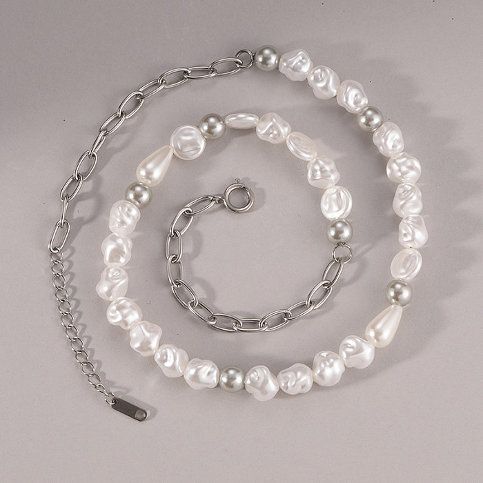 Elegant Romantic Modern Style Geometric Stainless Steel  Imitation Pearl Beaded Necklace
