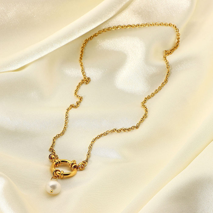 Fermoir à ressort rond fermoir marin bijoux en acier inoxydable collier pendentif perle d'eau douce