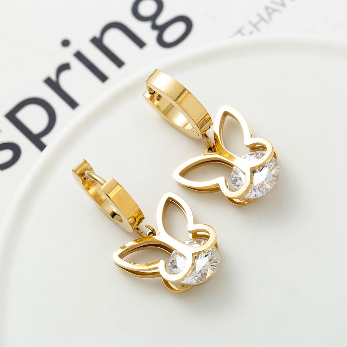 Boucles d'oreilles pentagramme rondes en acier inoxydable et Zircon plaqué or 1 carats, 18 paire, Style moderne