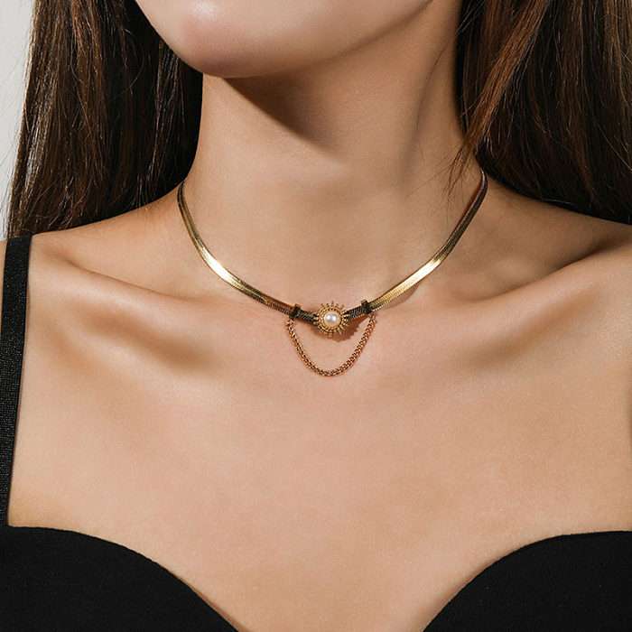 INS Style Simple Style soleil acier inoxydable placage chaîne incrusté collier de perles