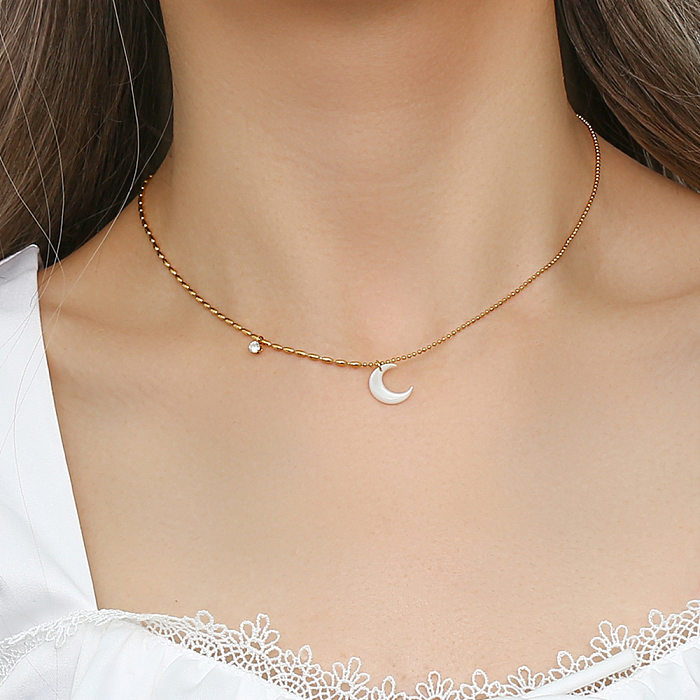 Simple Style Moon Stainless Steel  Necklace Inlaid Shell Stainless Steel  Necklaces