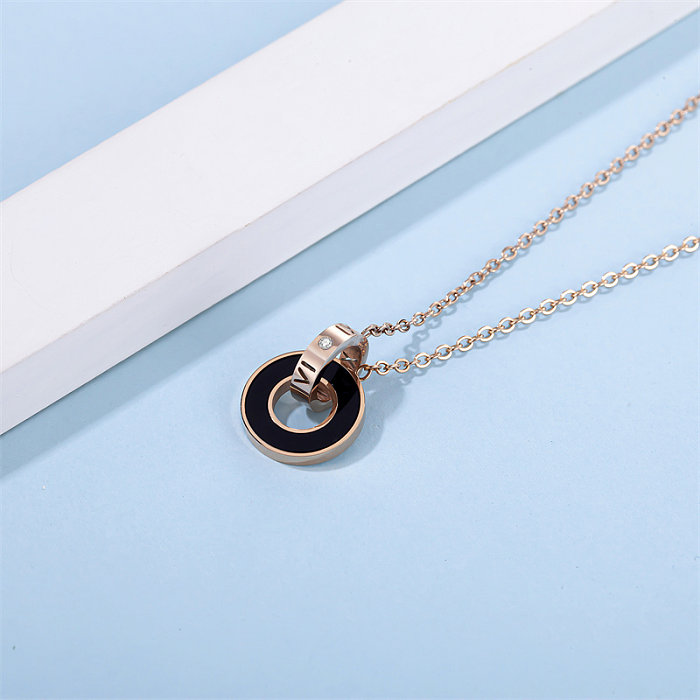 Casual Simple Style Classic Style Geometric Stainless Steel  Stainless Steel Polishing Plating Inlay Diamond Rose Gold Plated Pendant Necklace