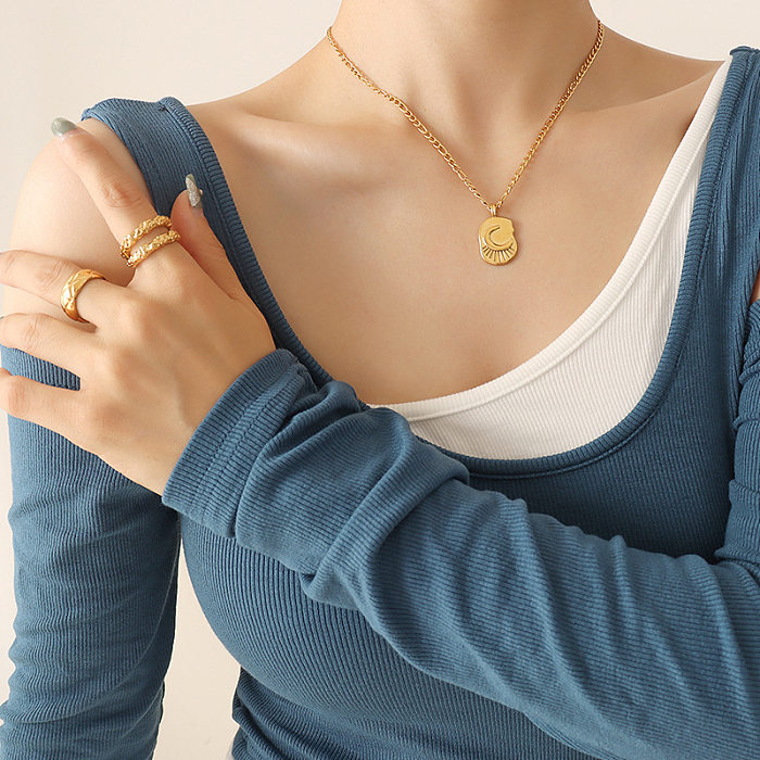 Mondquadrat-Halskette, Edelstahl plattiert, 18-karätige Goldfarbe, Schlüsselkette