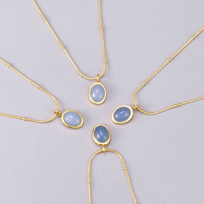 Simple Style Oval Stainless Steel Inlay Gem 18K Gold Plated Necklace