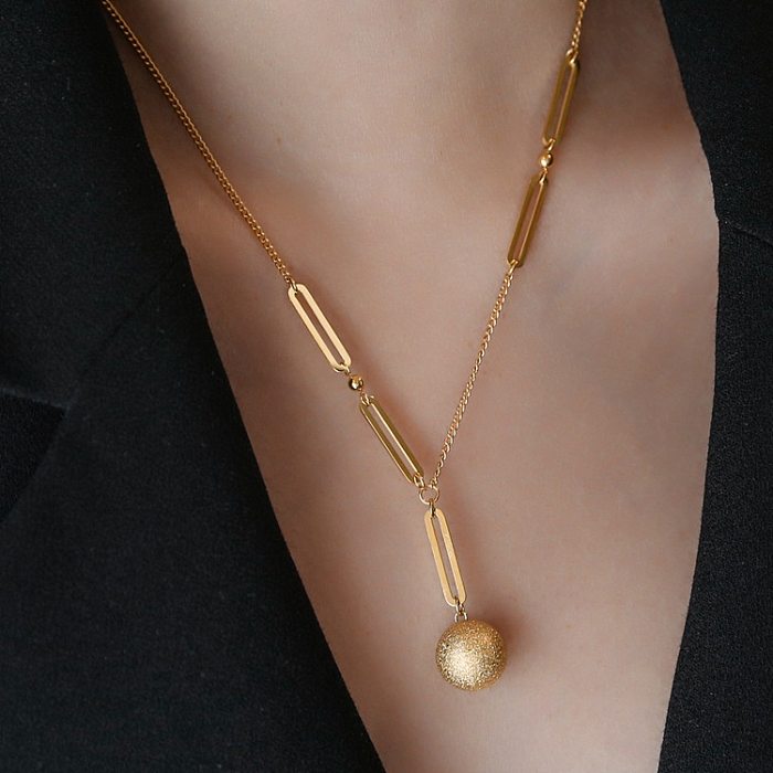 IG Style Simple Style Ball Stainless Steel Plating 18K Gold Plated Pendant Necklace Long Necklace