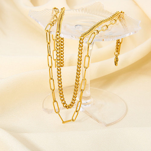 Collares acodados chapados en oro de 18K con revestimiento de acero inoxidable de color sólido de estilo simple