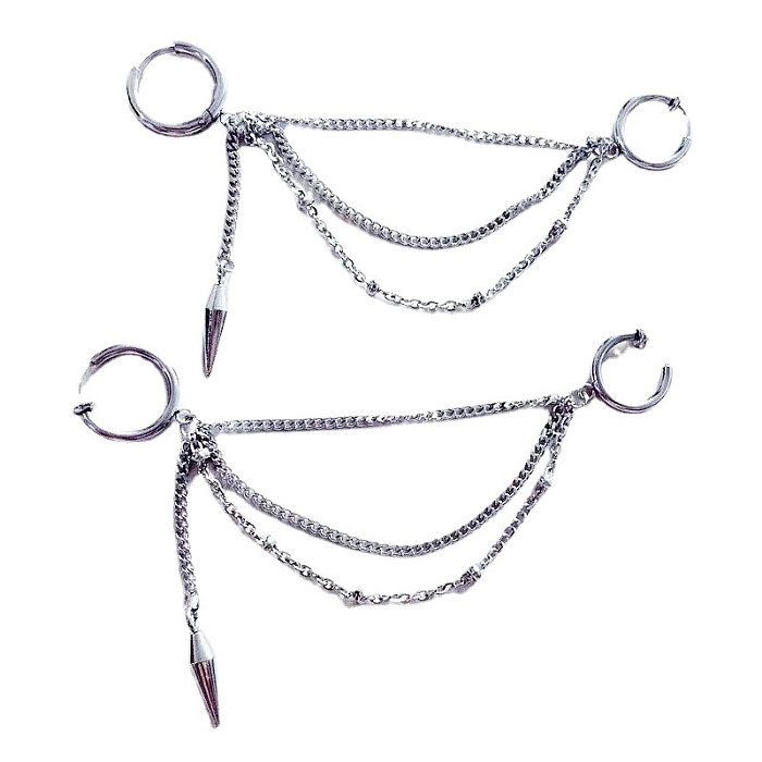 1 Piece Streetwear Solid Color Tassel Chain Stainless Steel  Ear Cuffs