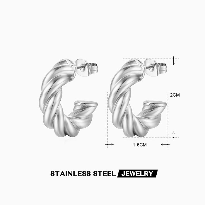 1 paire de clous d'oreilles en acier inoxydable plaqué en forme de C, Style rétro Simple