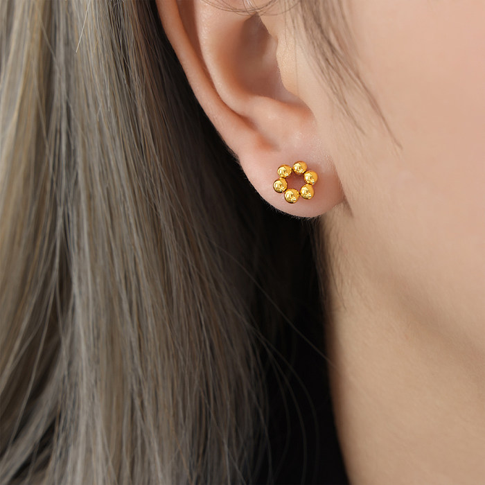 1 paire de clous d'oreilles en acier inoxydable plaqué or 18 carats, style simple et basique