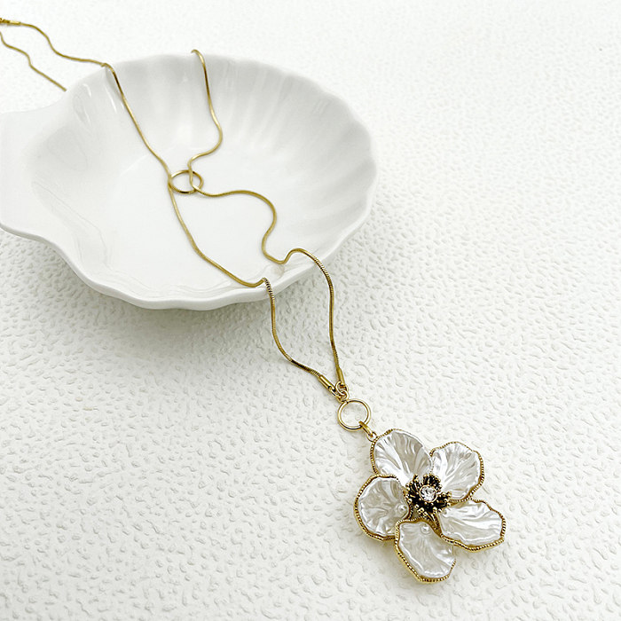 Collier avec pendentif en Zircon plaqué or, décontracté, fleur de trajet doux, en acier inoxydable, en vrac
