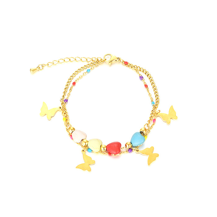 Shiny Butterfly Stainless Steel Layered Plating 18K Gold Plated Bracelets