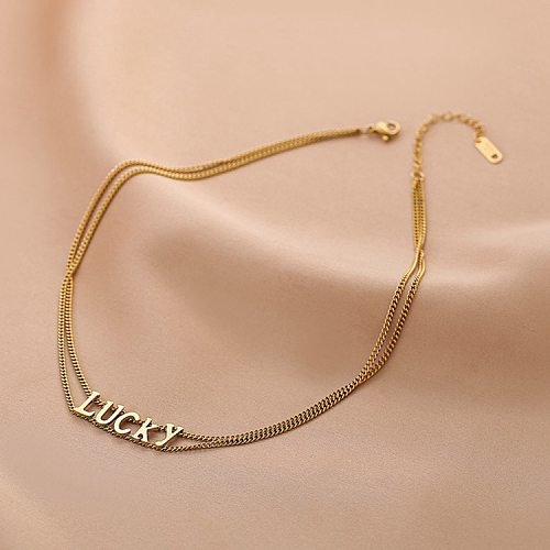 Retro Letter Solid Color Stainless Steel Plating Layered Necklaces