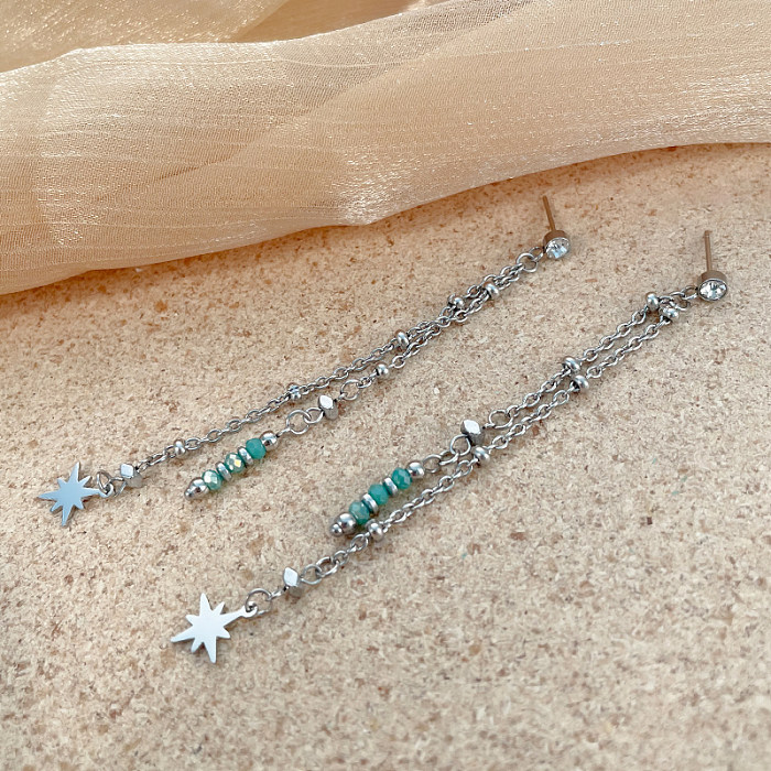 Boucles d'oreilles pendantes plaquées or, 1 paire, incrustation de pampilles en forme d'étoile de Style IG, en acier inoxydable, strass en cristal artificiel