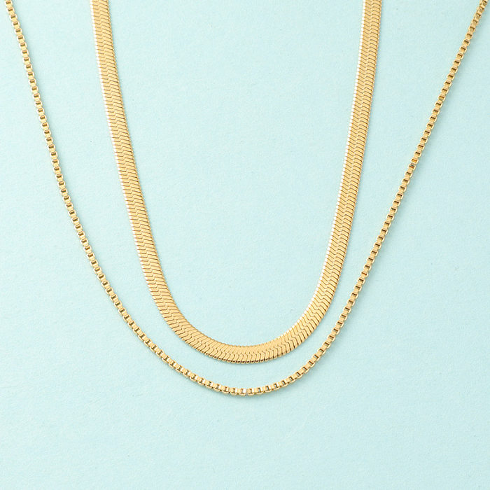 Simple Style Solid Color Stainless Steel Double Layer Necklaces