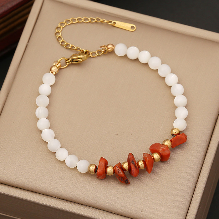 Bracelets en perles de coquillage en pierre naturelle, 1 pièce, géométrique, en acier inoxydable, à la mode