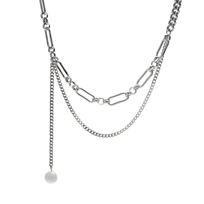 Simple Style Solid Color Stainless Steel Beaded Polishing Chain Necklace