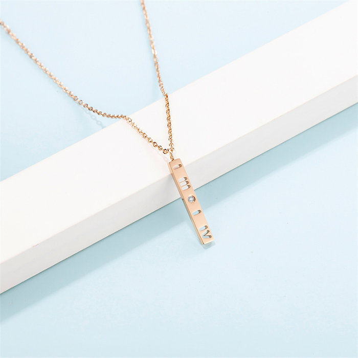 Simple Style Roman Style Roman Numeral Stainless Steel  Plating Hollow Out Inlay Diamond Rose Gold Plated Pendant Necklace