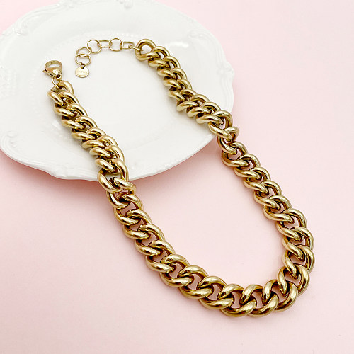 Geometrische Hip-Hop-Halskette aus Edelstahl mit polierter Beschichtung und vergoldet