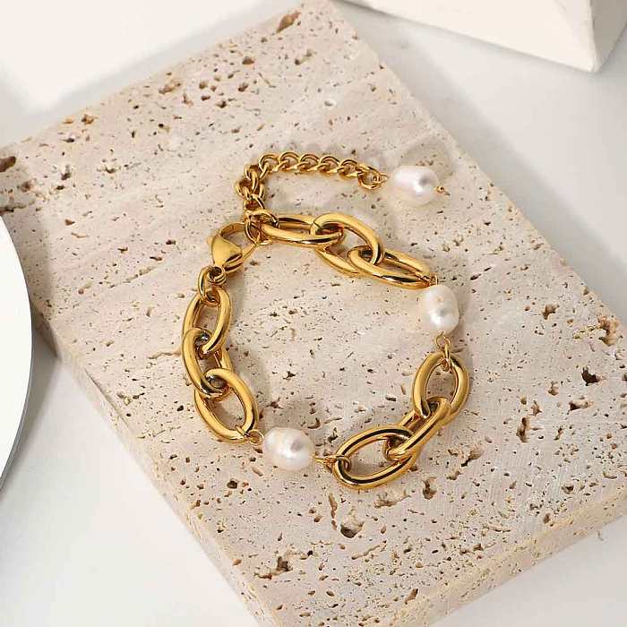 Atacado estilo simples cor sólida chapeamento de aço inoxidável pulseiras banhadas a ouro 18K