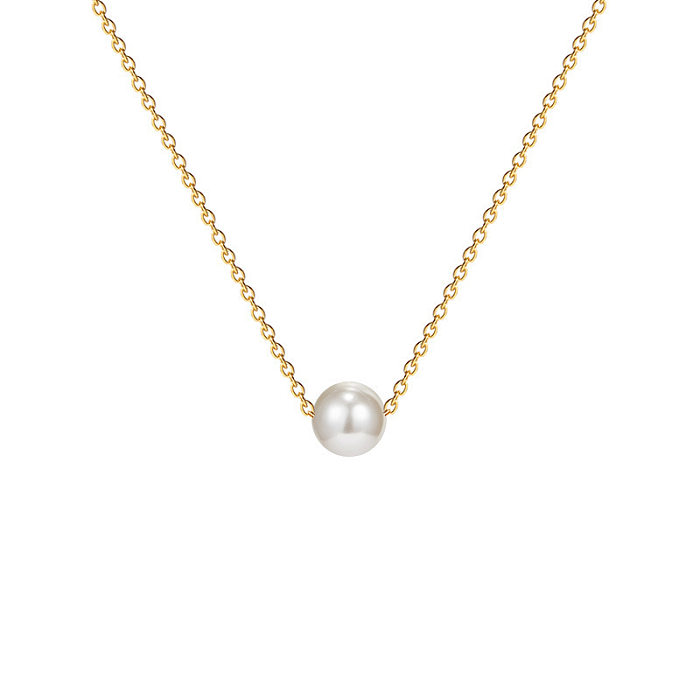Elegant Lady Geometric Imitation Pearl Stainless Steel Pendant Necklace