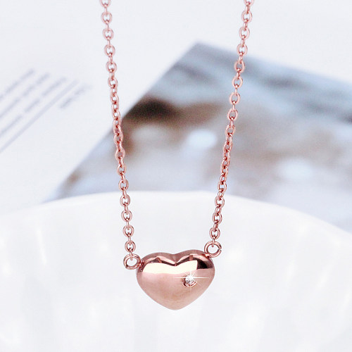 Cute Sweet Heart Shape Stainless Steel  Plating Inlay Diamond Rose Gold Plated Necklace