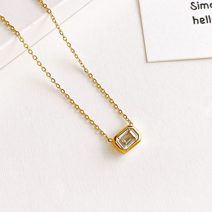 Korean Style Square Stainless Steel Necklace Inlay Zircon Stainless Steel  Necklaces 1 Piece