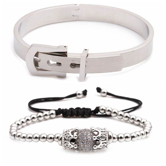 Roman Alphabet Stainless Steel Crown Braided Braided Bracelet Set Wholesale jewelry