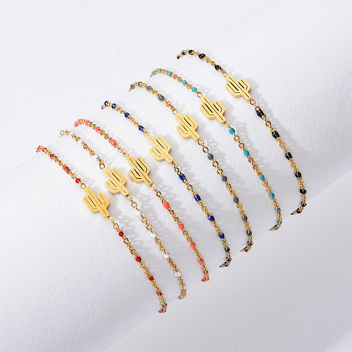 Simple Style Cactus Stainless Steel Plating Bracelets