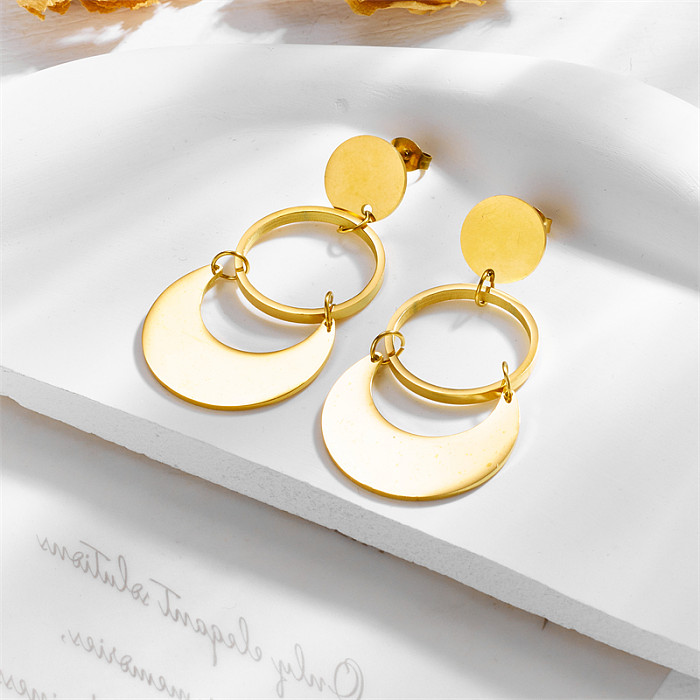 1 Paar elegante Streetwear-Tropfenohrringe aus Edelstahl mit runder Beschichtung und 18 Karat Gold