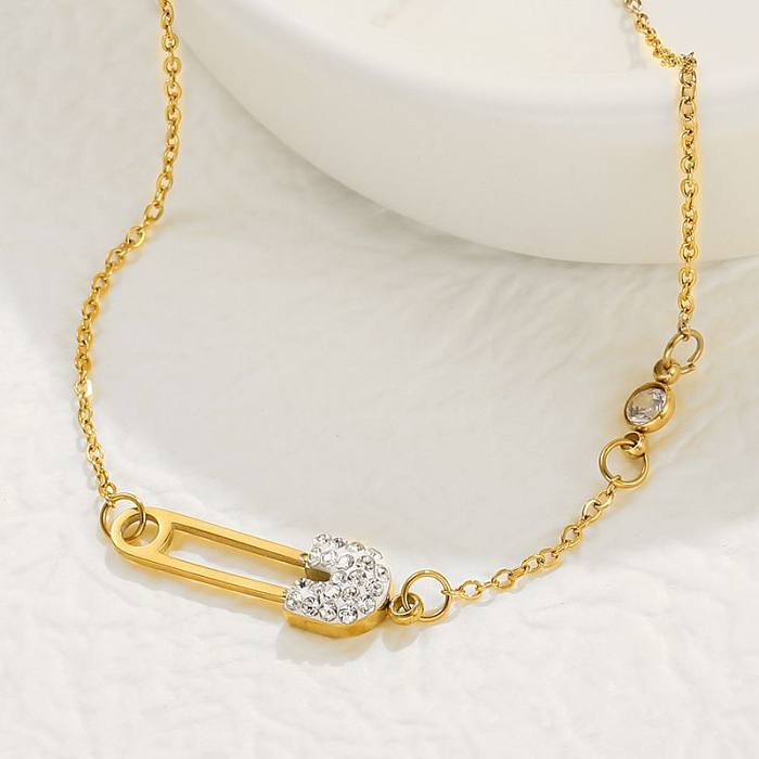 Moda simples pull-out titânio aço diamante banhado a ouro 14K pulseira