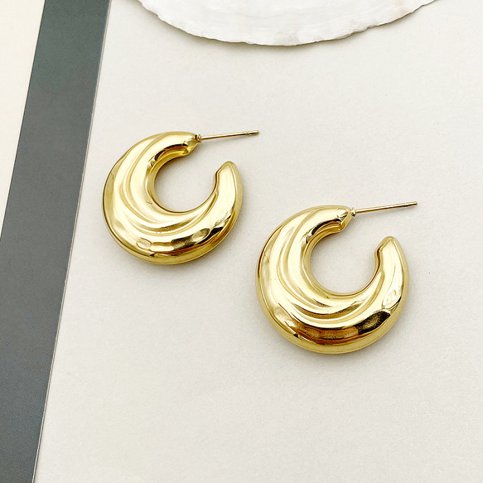1 Pair Elegant Simple Style Roman Style C Shape Plating Stainless Steel  Gold Plated Ear Studs