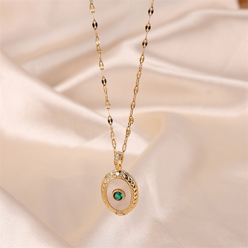 Elegante retrô brilhante geométrico de aço inoxidável com strass embutidos colar com pingente banhado a ouro 18K