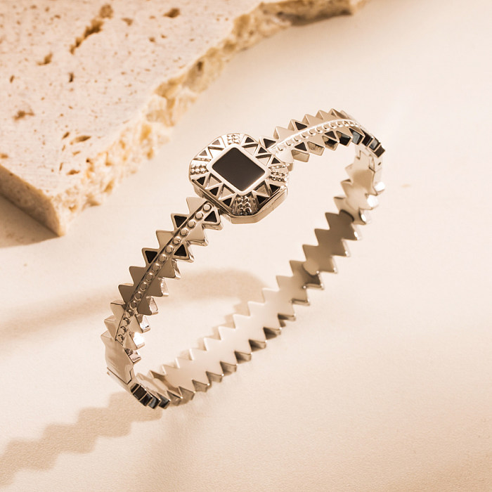 1 pièce mode carré à carreaux en acier inoxydable émail placage incrustation Zircon bracelet