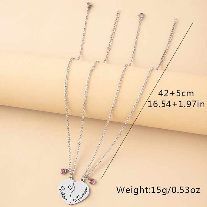 Großhandel Einfache Stil Brief Herz Form Edelstahl Silber Überzogene Strass Anhänger Halskette