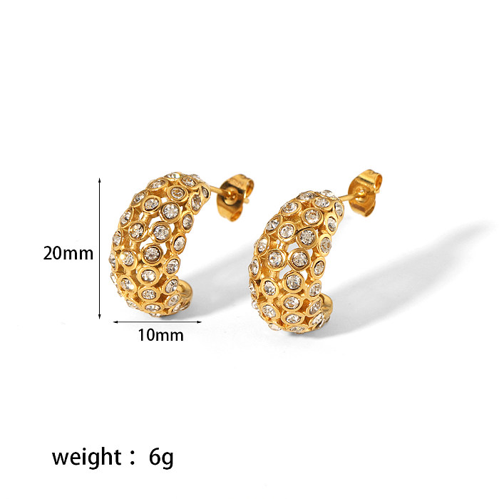 1 Pair Elegant Glam C Shape Polishing Plating Inlay Stainless Steel  Pearl Zircon 18K Gold Plated Ear Studs